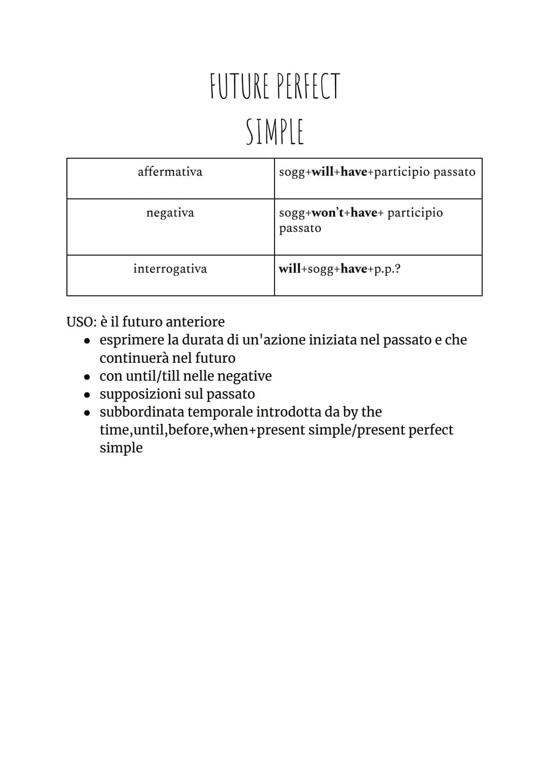 verifica di inglese
PRESENT PERFECT
SIMPLE E CONTINUOUS
1) PRESENT PERFECT SIMPLE
affermativa
negativa
FOR:
SINCE:
interrogativa
PAST PARTIC
