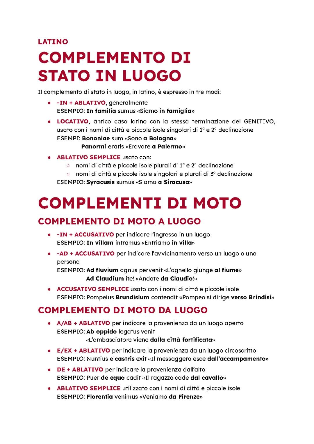 I Complementi di Stato in Luogo e di Moto nella Lingua Latina