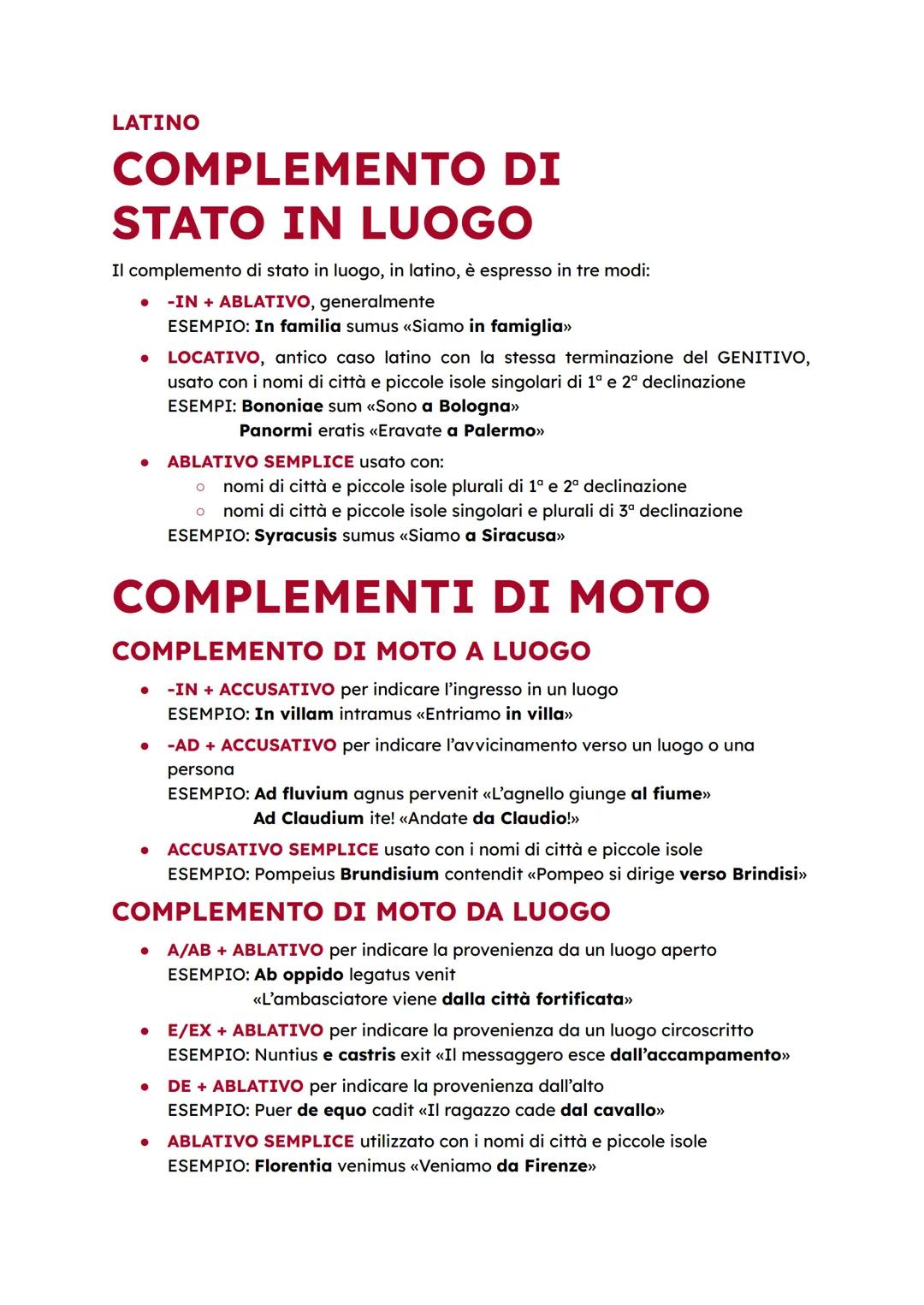 LATINO
COMPLEMENTO DI
STATO IN LUOGO
Il complemento di stato in luogo, in latino, è espresso in tre modi:
-IN + ABLATIVO, generalmente
ESEMP