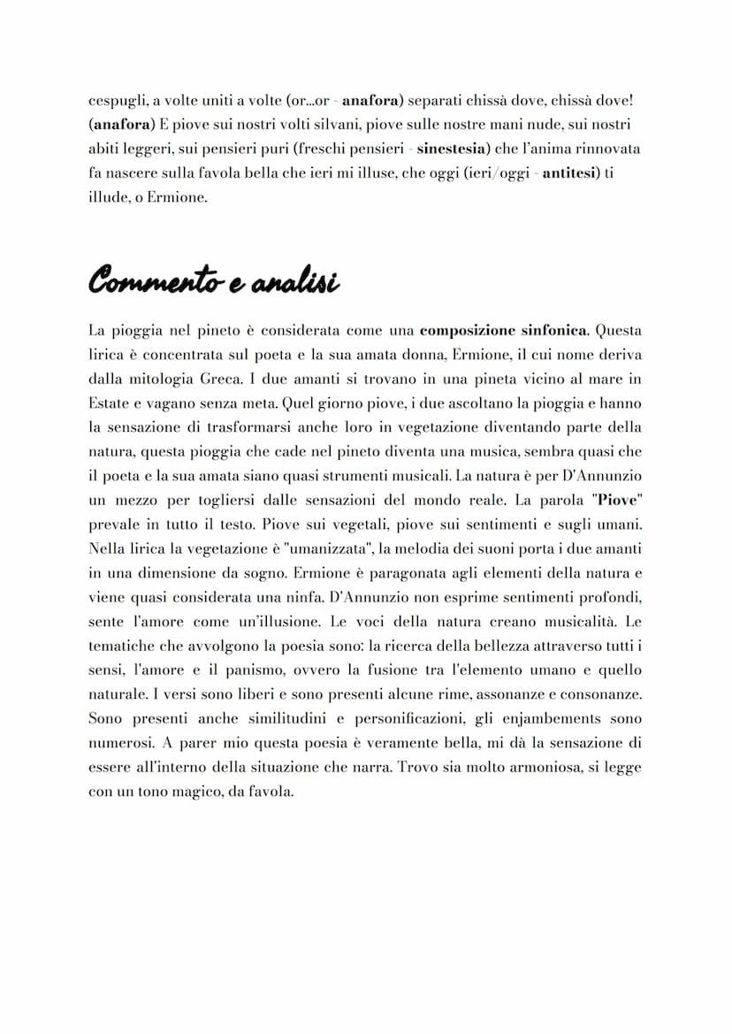 La Pioggia nel Pineto
Questa lirica è stata pubblicata nel 1903, appartiene alla sezione centrale di
Alcyone, dedicata all'estate. Il poeta,