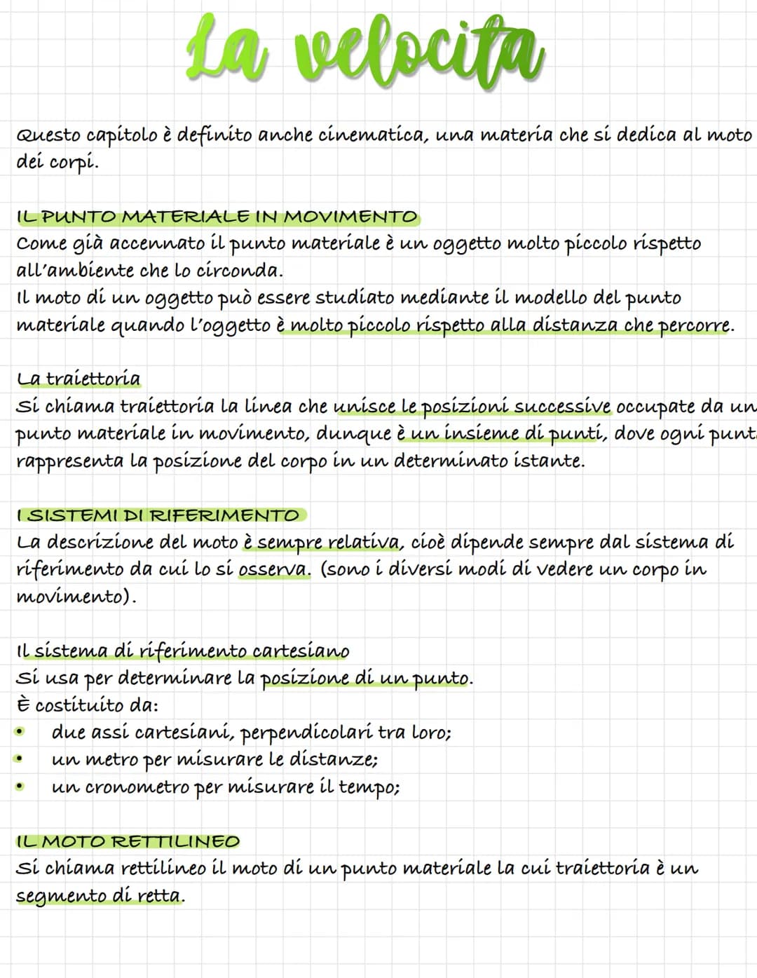 La velocita
Questo capitolo è definito anche cinematica, una materia che si dedica al moto
dei corpi.
IL PUNTO MATERIALE IN MOVIMENTO
Come g