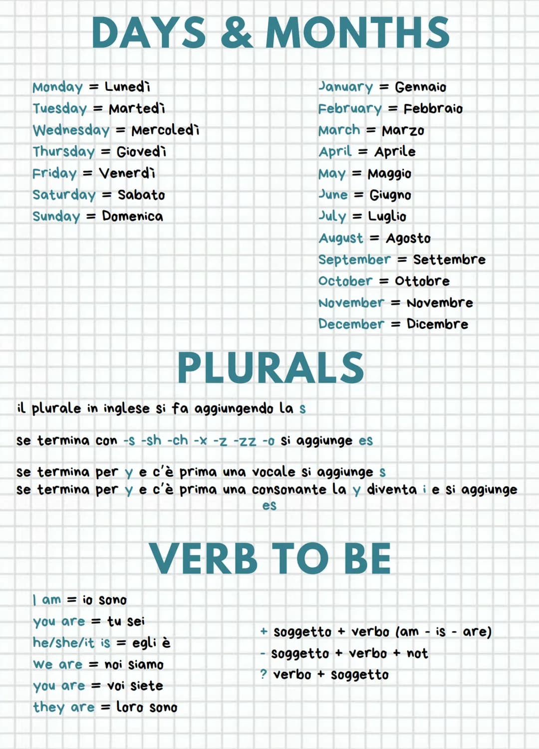 Monday
DAYS & MONTHS
Lunedì
Tuesday = Martedì
Wednesday = Mercoledì
Thursday = Giovedì
Friday = Venerdì
Saturday = Sabato
Sunday = Domenica
