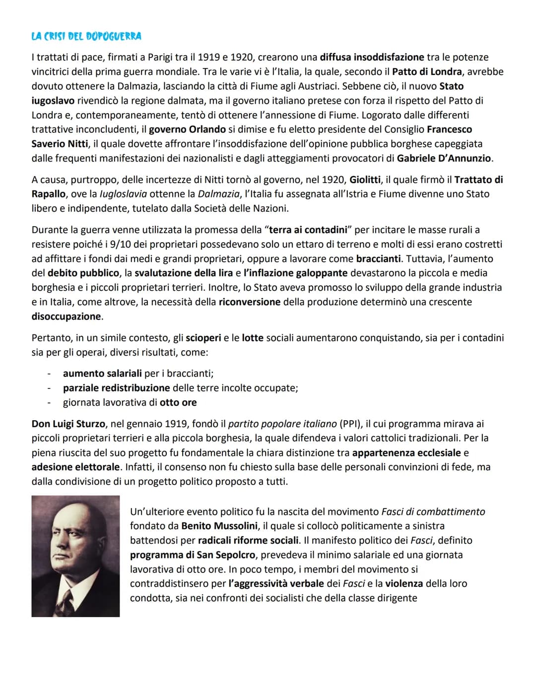 LA CRISI DEL DOPOGUERRA
I trattati di pace, firmati a Parigi tra il 1919 e 1920, crearono una diffusa insoddisfazione tra le potenze
vincitr
