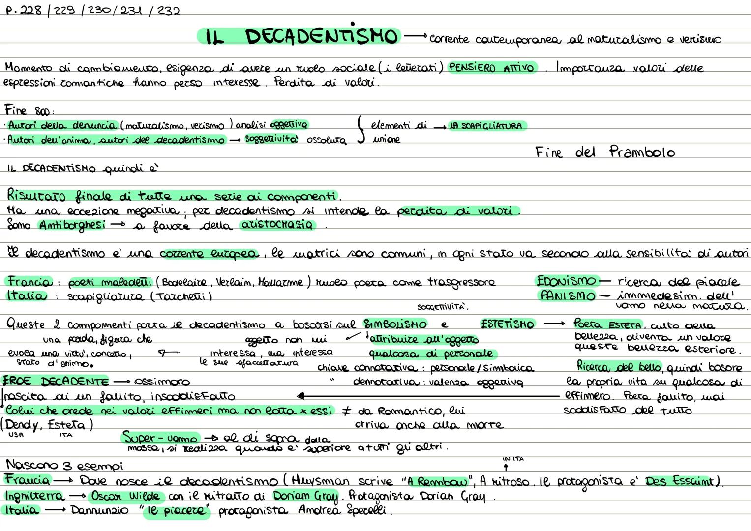 P.228/229/230/231/232

# IL DECADENTISMO
→corrente contemporanea al maturalismo e verrismo

Momento di cambiamento, esigenza di avere un ruo