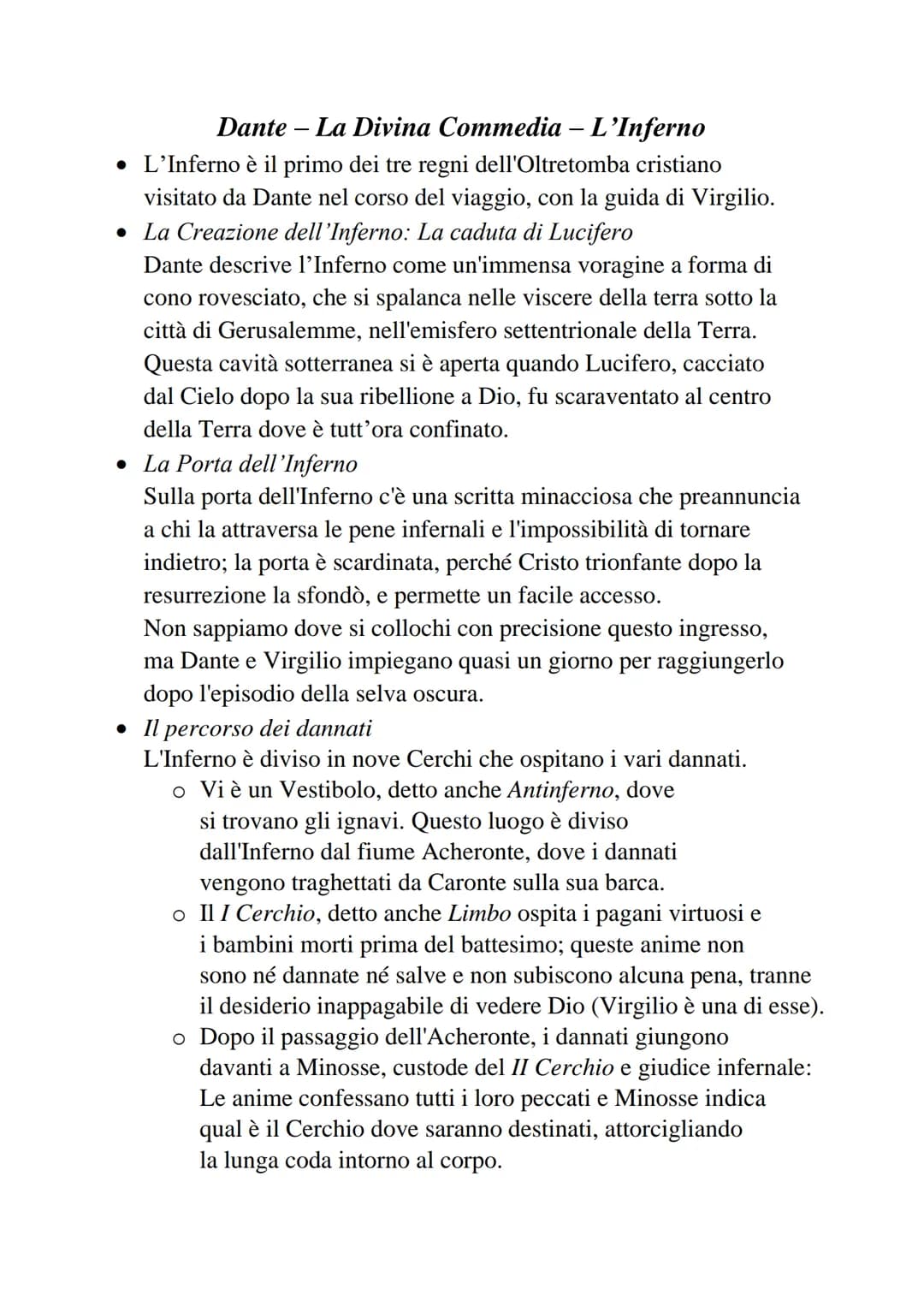 Dante La Divina Commedia - L'Inferno
• L'Inferno è il primo dei tre regni dell'Oltretomba cristiano
visitato da Dante nel corso del viaggio,