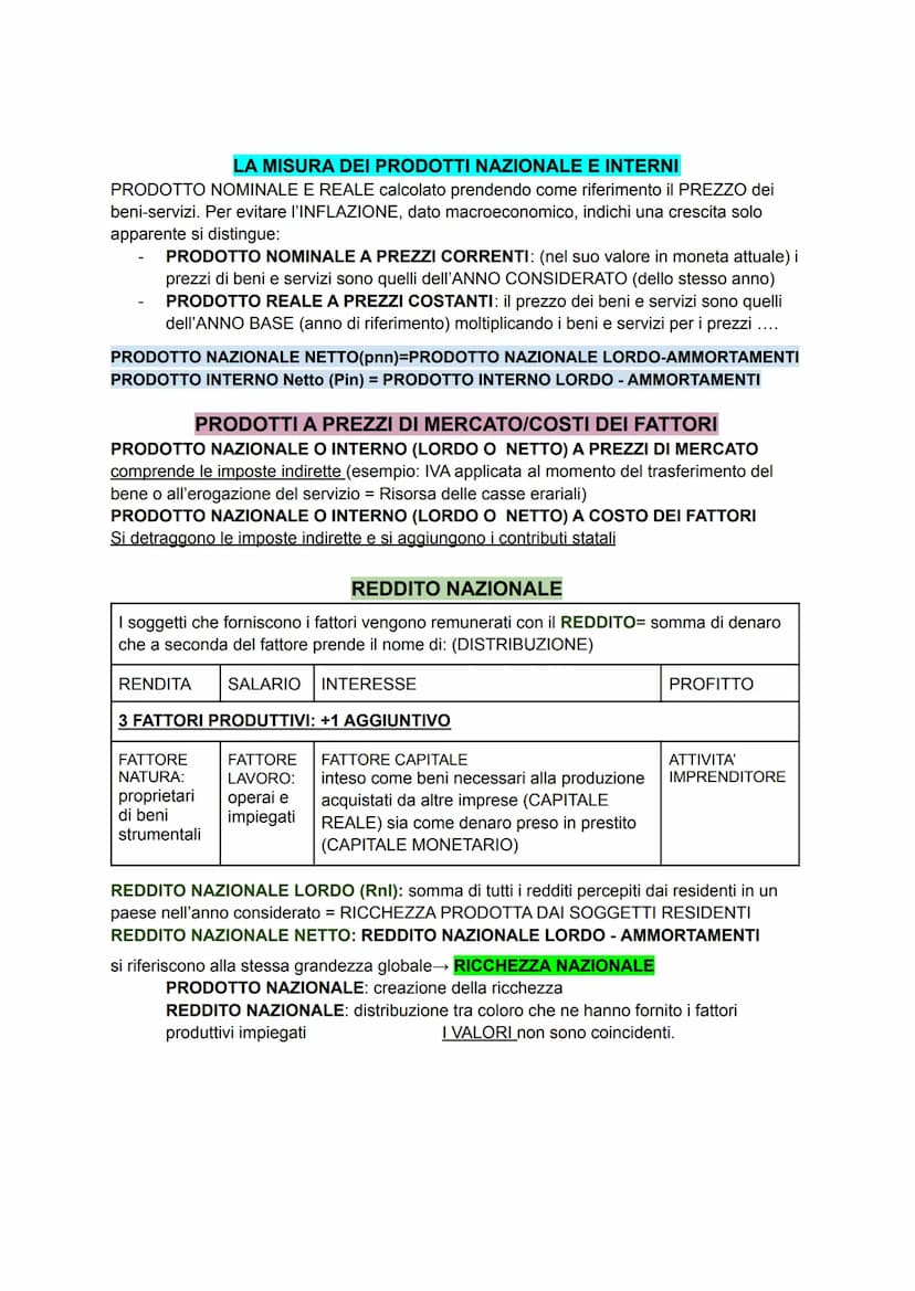PRODOTTO E REDDITO NAZIONALE
Sono GRANDEZZE AGGREGATE + importanti
PRODOTTO NAZIONALE LORDO (PNL) = somma dei valori monetari di tutti i ben