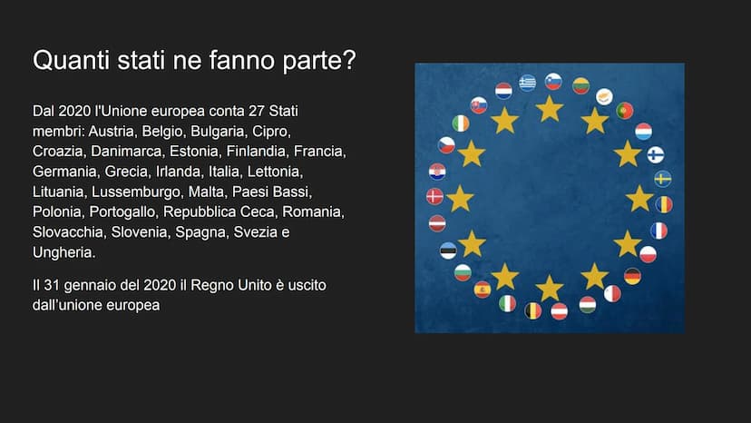 Unione Europea Cosa è L'Unione Europa?
L'Unione Europea, è una organizzazione di
tipo politico economico, di cui fanno parte 27
paesi membri