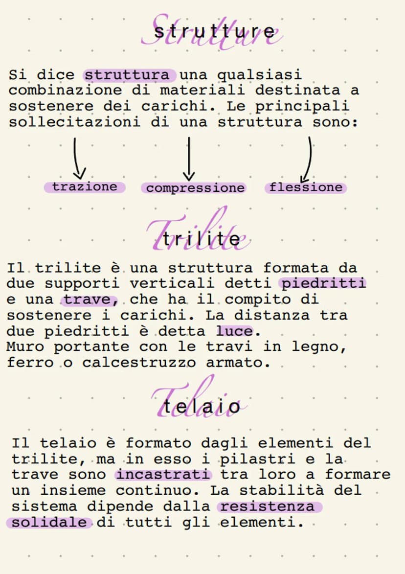 Strutture
Si dice struttura una qualsiasi
combinazione di materiali destinata a
sostenere dei carichi. Le principali
sollecitazioni di una s