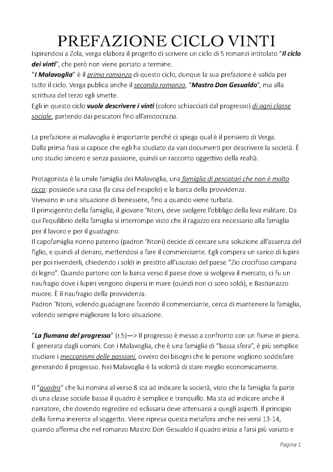 Riassunto e analisi della prefazione al ciclo dei vinti di Verga