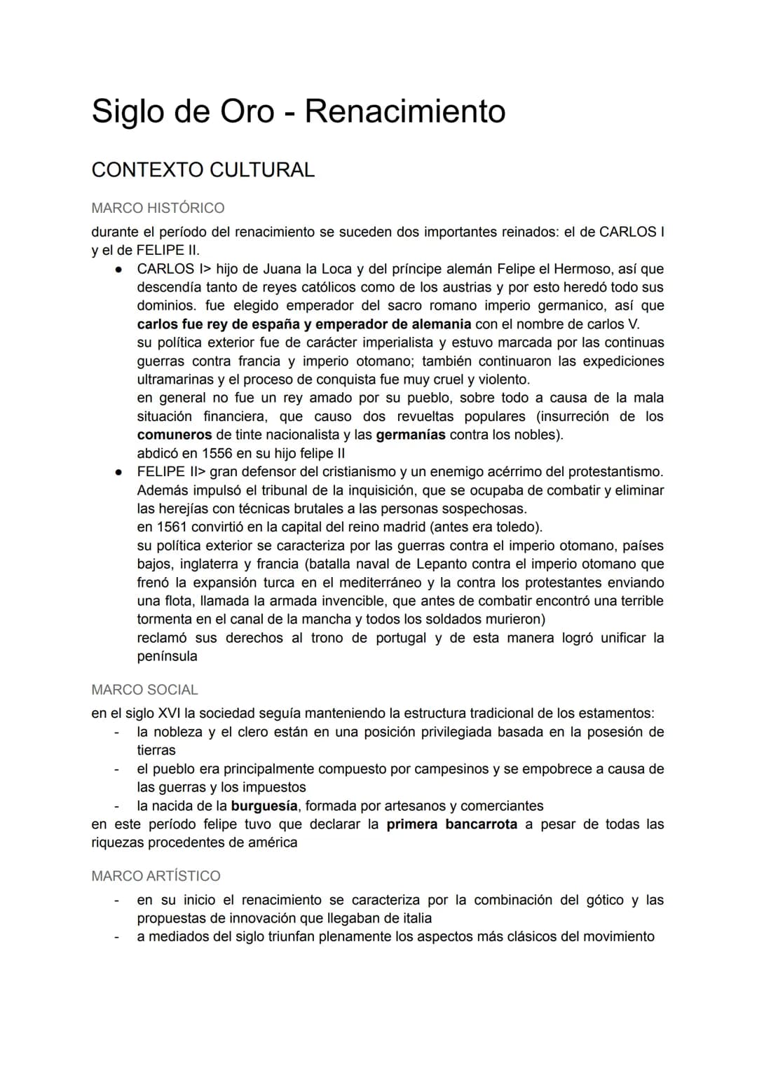 
<h2 id="elcontextocultural">El Contexto Cultural</h2>
<p>Durante el período del Renacimiento se suceden dos importantes reinados: el de Car