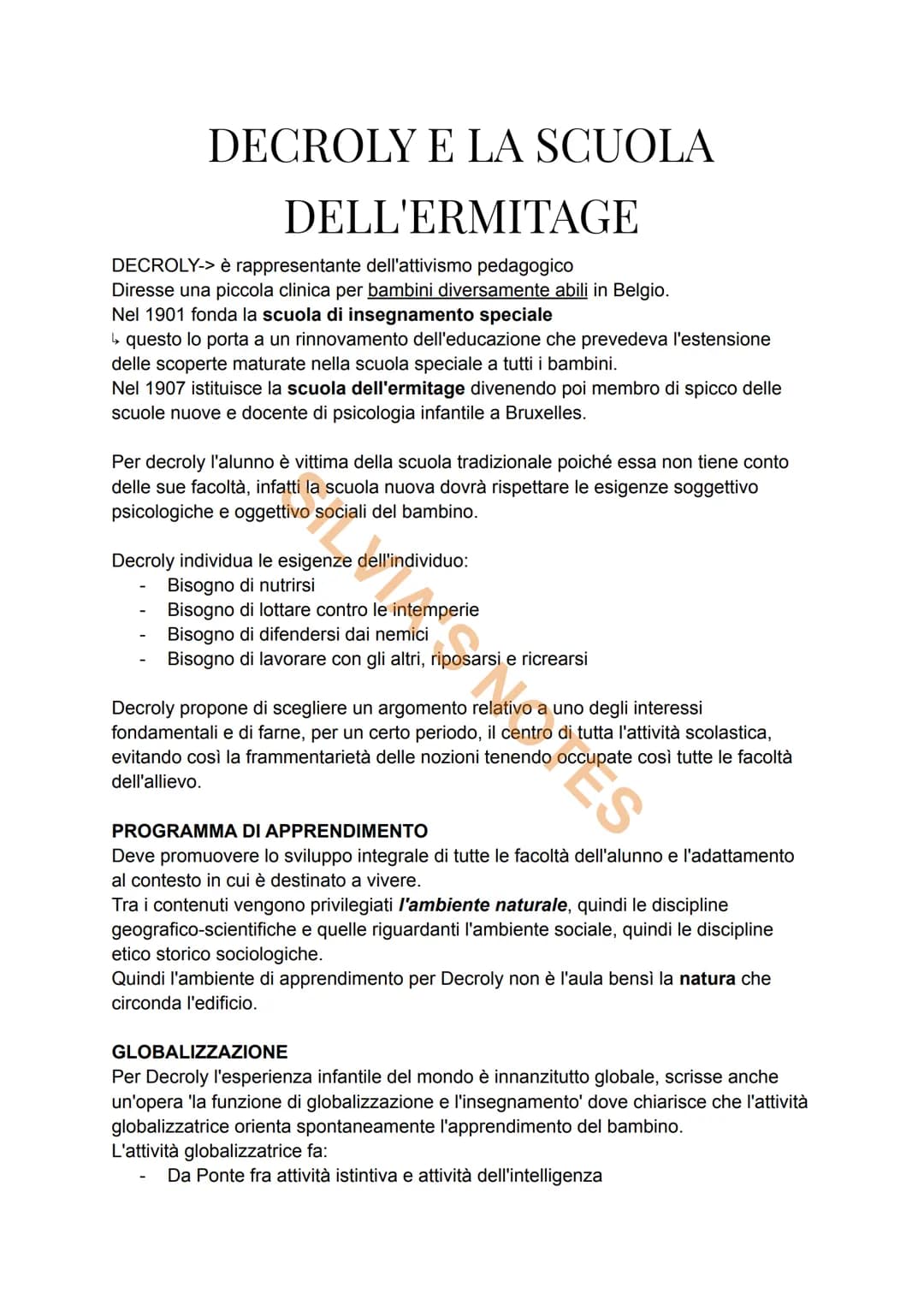 
<h2 id="ilpensieropedagogicodidecroly">Il Pensiero Pedagogico di Decroly</h2>
<p>Il pensiero di Decroly è caratterizzato da due principi fo