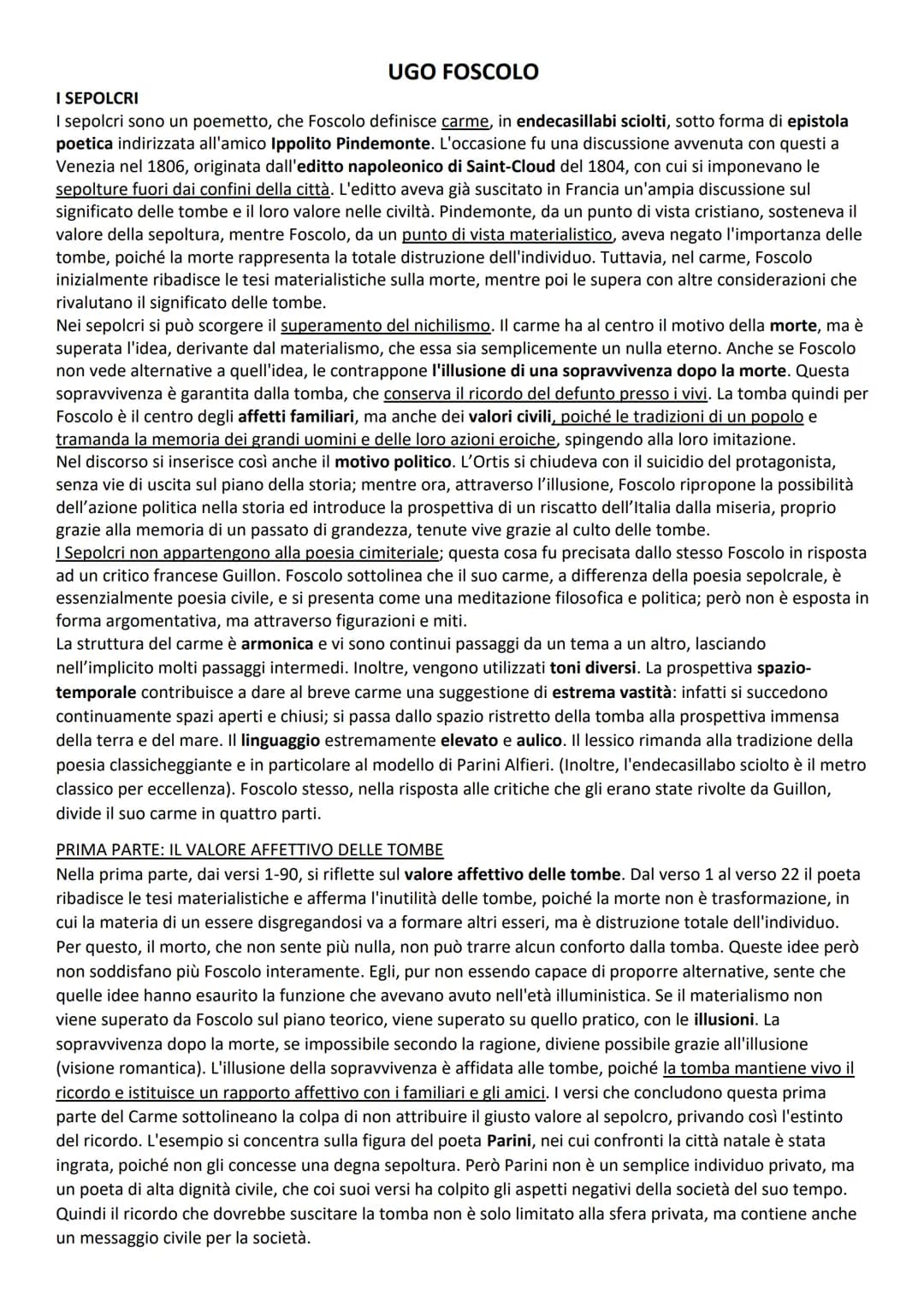 
<p>I Sepolcri sono un poemetto, definito da Foscolo come un carme, composto da endecasillabi sciolti, sotto forma di epistola poetica indir