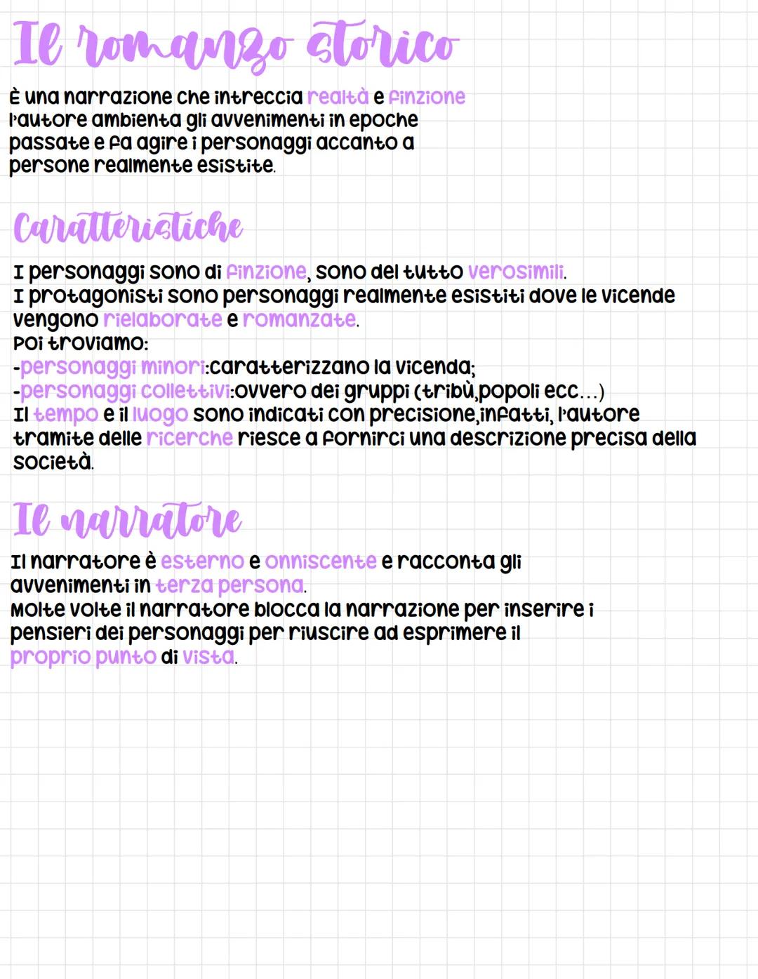 # Il romanzo storico

È una narrazione che intreccia realtà e finzione
P'autore ambienta gli avvenimenti in epoche
passate e fa agire i pers