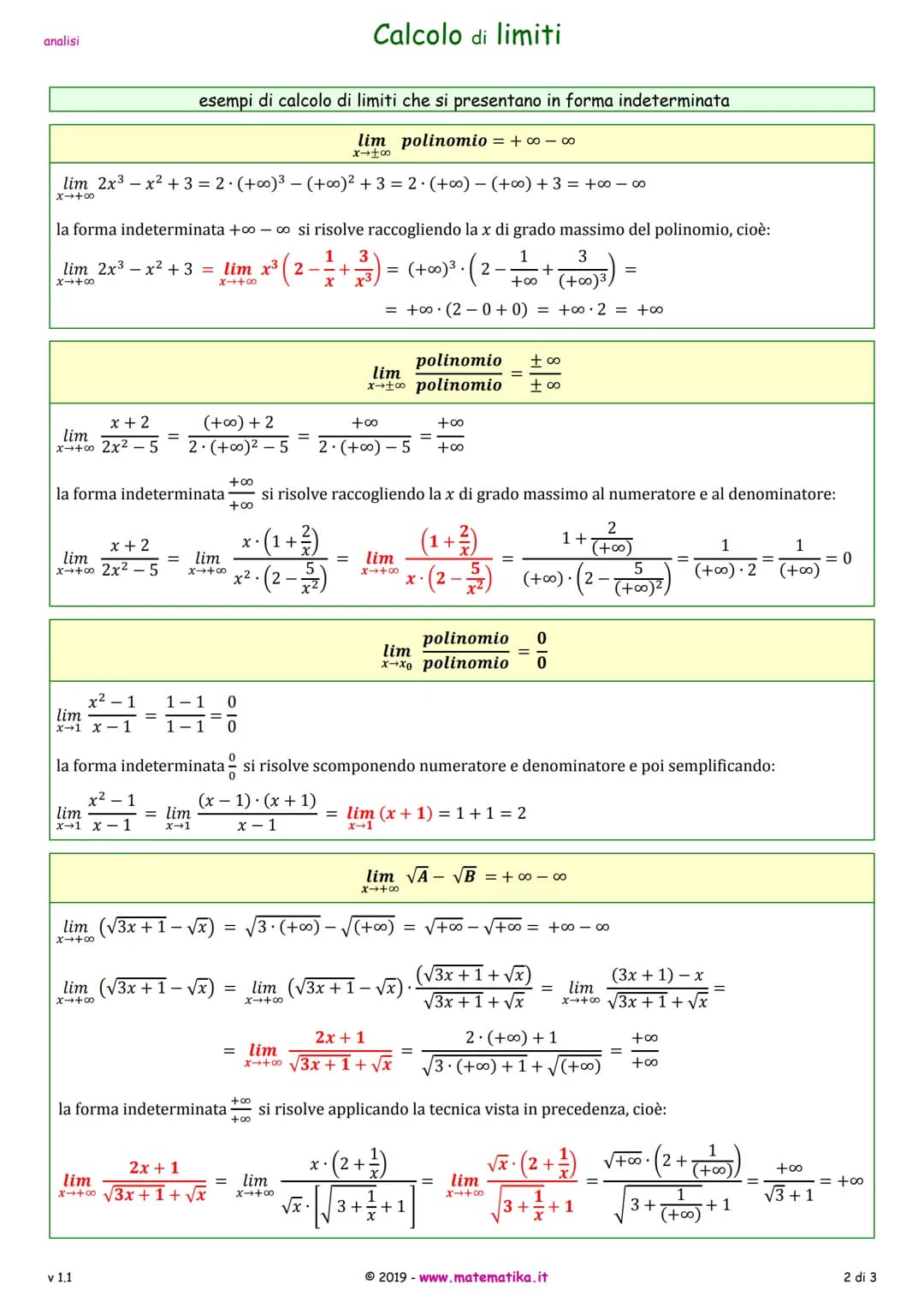 analisi
calcolo di limiti di funzioni algebriche che si presentano in forma indeterminata
Le funzioni algebriche sono quelle funzioni che si
