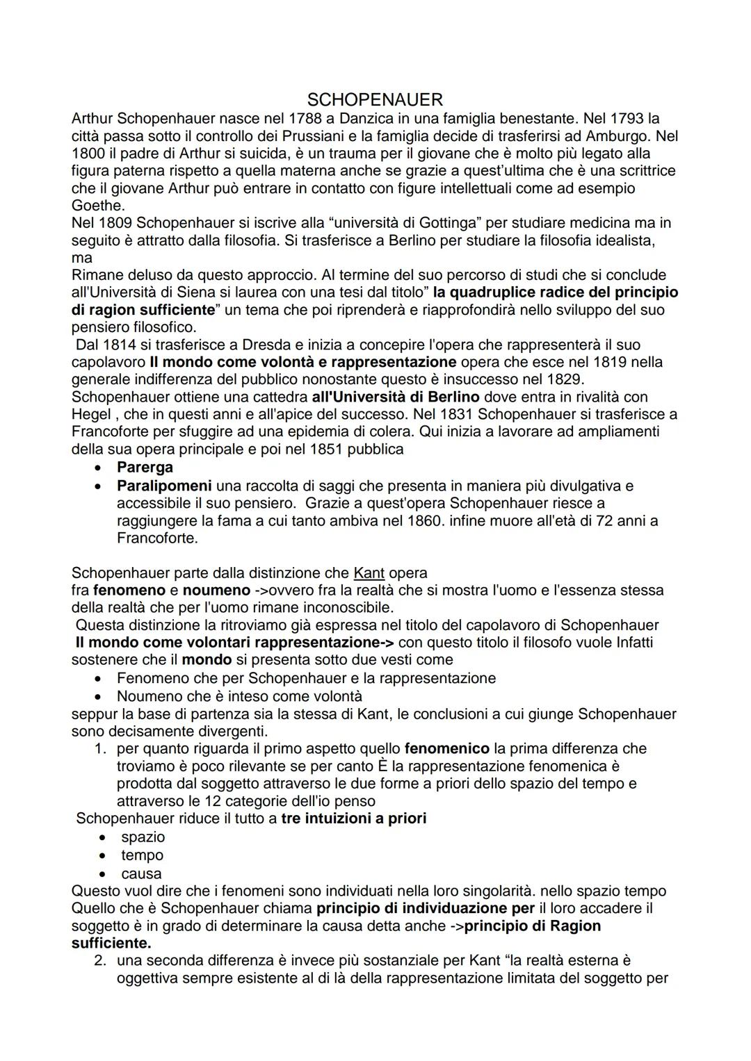 Schopenhauer: Riassunto Completo