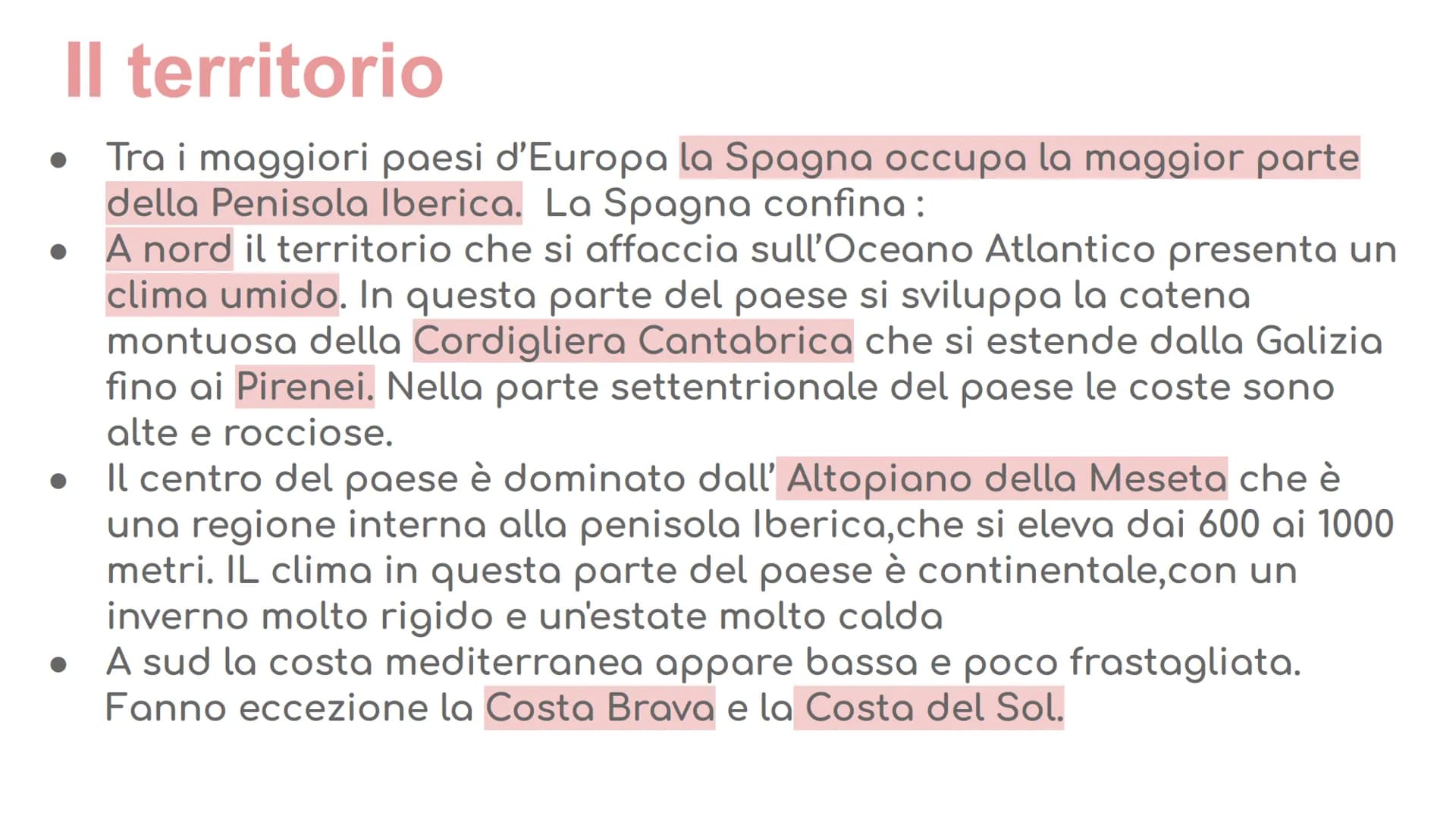 La Spagna
MA Il territorio
Tra i maggiori paesi d'Europa la Spagna occupa la maggior parte
della Penisola Iberica. La Spagna confina:
A nord