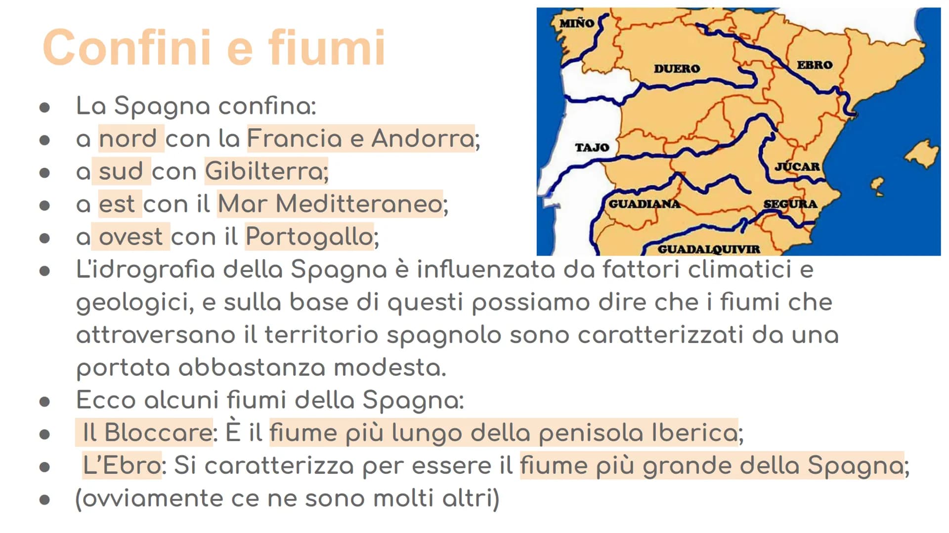 La Spagna
MA Il territorio
Tra i maggiori paesi d'Europa la Spagna occupa la maggior parte
della Penisola Iberica. La Spagna confina:
A nord