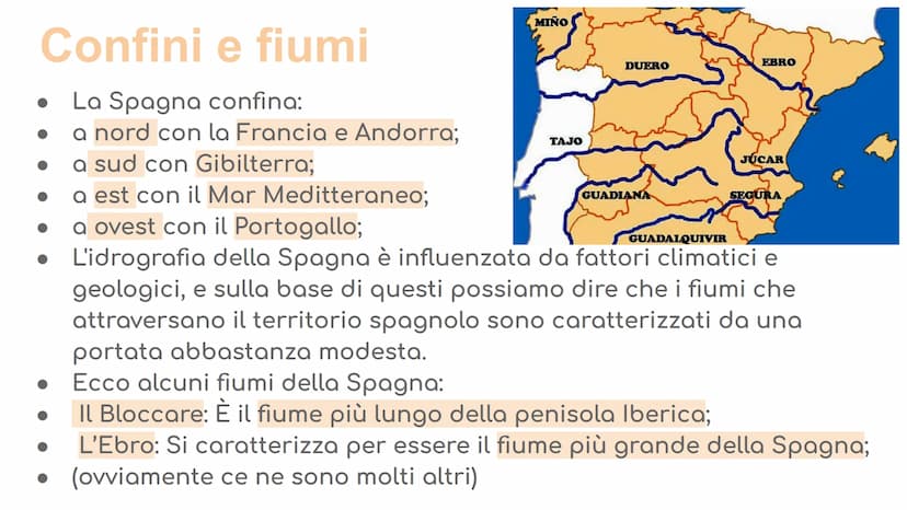 La Spagna
MA Il territorio
Tra i maggiori paesi d'Europa la Spagna occupa la maggior parte
della Penisola Iberica. La Spagna confina:
A nord