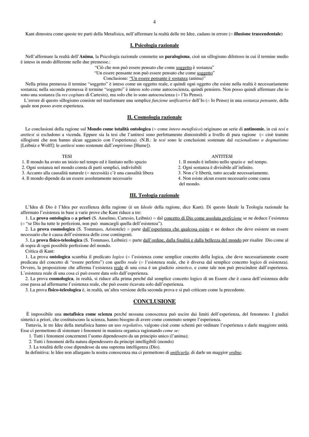Kant: "Critica della Ragion Pura" (1781& 1787)
Schema riassuntivo
Scopo dell'opera: Critica della Ragione Teoretica Pura, cioè della ragione