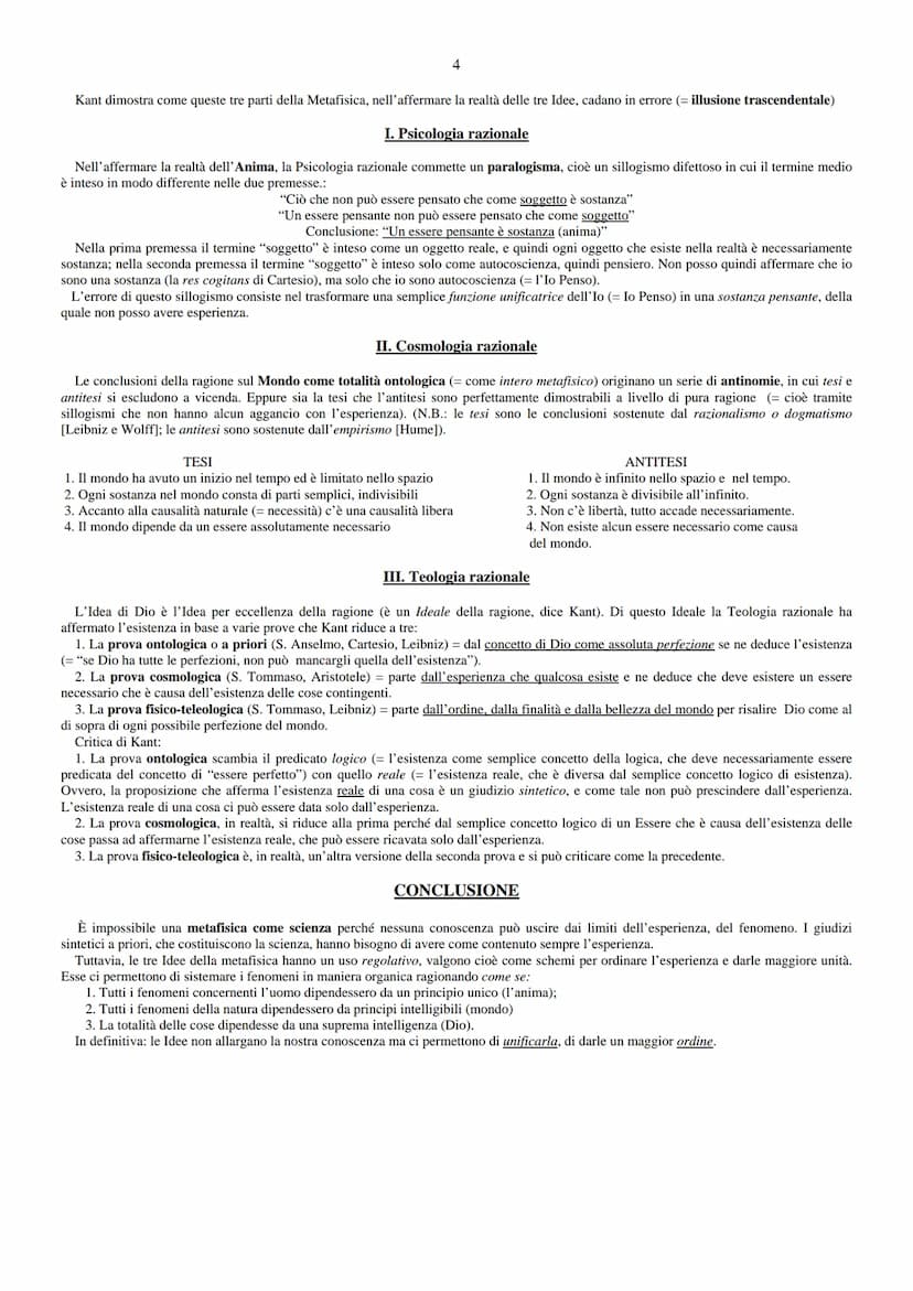 Kant: "Critica della Ragion Pura" (1781& 1787)
Schema riassuntivo
Scopo dell'opera: Critica della Ragione Teoretica Pura, cioè della ragione