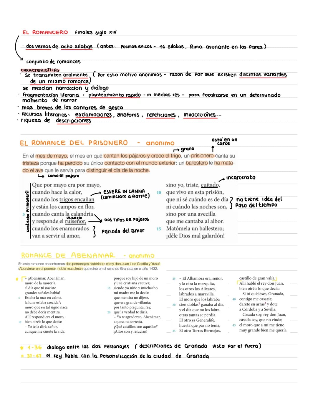 EL ROMANCERO finales siglo XIV
dos versos de ocho silabas (antes: Poemas epicos 16 sılabas. Rima asonante en los pares)
conjunto de romances