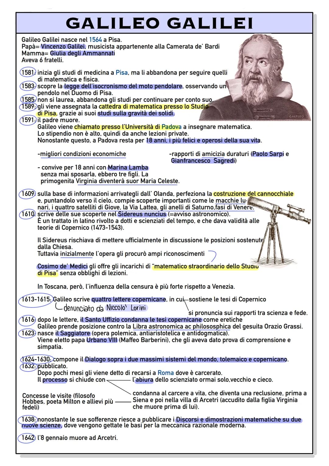 GALILEO GALILEI
Galileo Galilei nasce nel 1564 a Pisa.
Papà Vincenzo Galilei, musicista appartenente alla Camerata de' Bardi
Mamma Giulia de