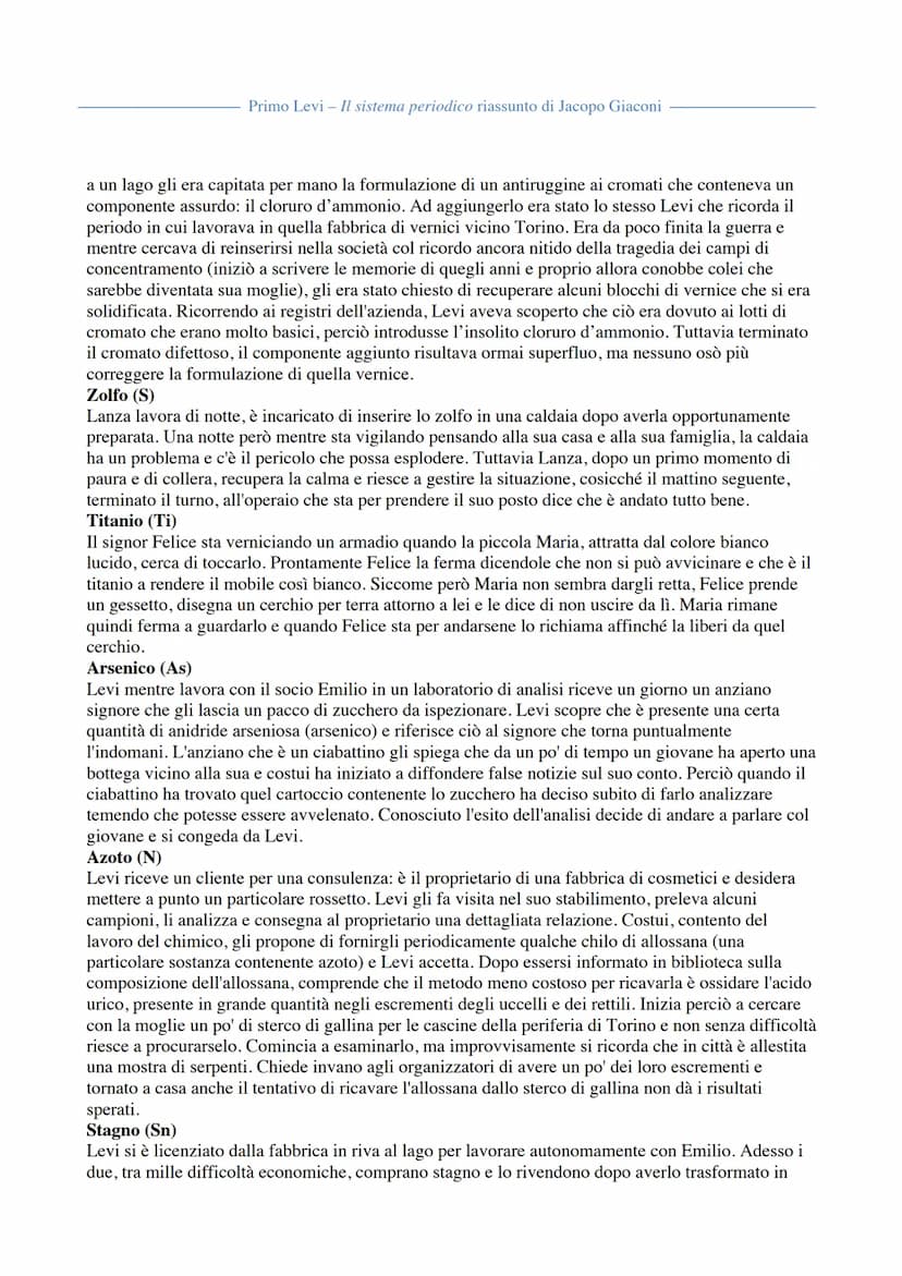Il sistema periodico – Primo Levi
Riassunto dettagliato dei 21 racconti autobiografici ispirati agli elementi della tavola
periodica
Argon (