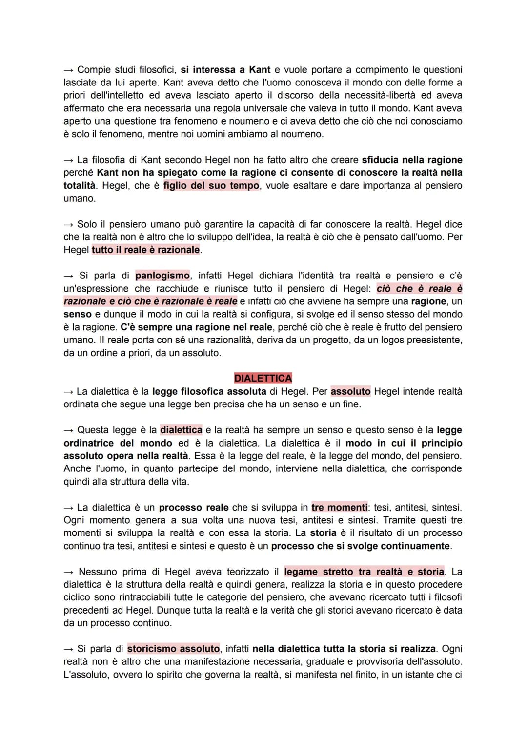 HEGEL
→ cosa riprende Hegel da Fichte: Fichte e Schelling aprono la strada verso Hegel, il quale
prende da Fichte l'idea che tutta la realtà