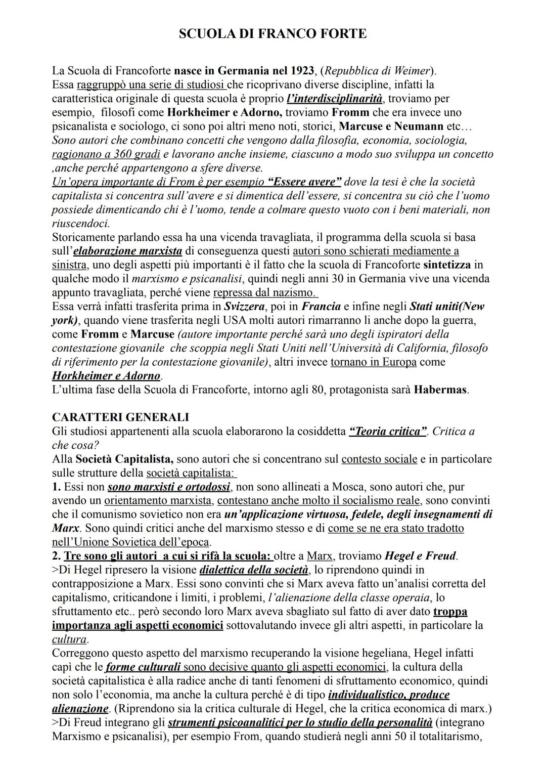 # SCUOLA DI FRANCO FORTE

La Scuola di Francoforte nasce in Germania nel 1923, (Repubblica di Weimer).
Essa raggruppò una serie di studiosi 