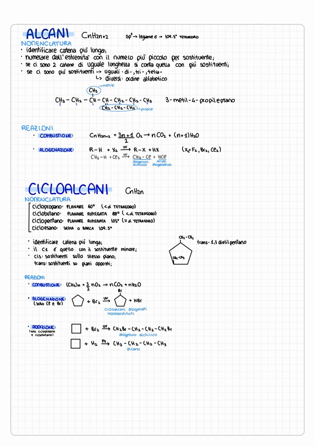 
<p>Gli alcani sono idrocarburi alifatici (cioè a catena aperta) con la formula generale CnH2n+2. Questi composti vengono chiamati anche par