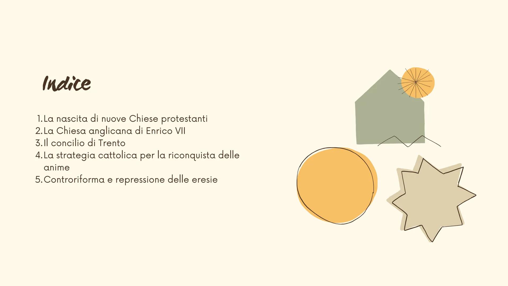 La diffusione della
riforma e la
controriforma
cattolica
20 Indice
1. La nascita di nuove Chiese protestanti
2. La Chiesa anglicana di Enric