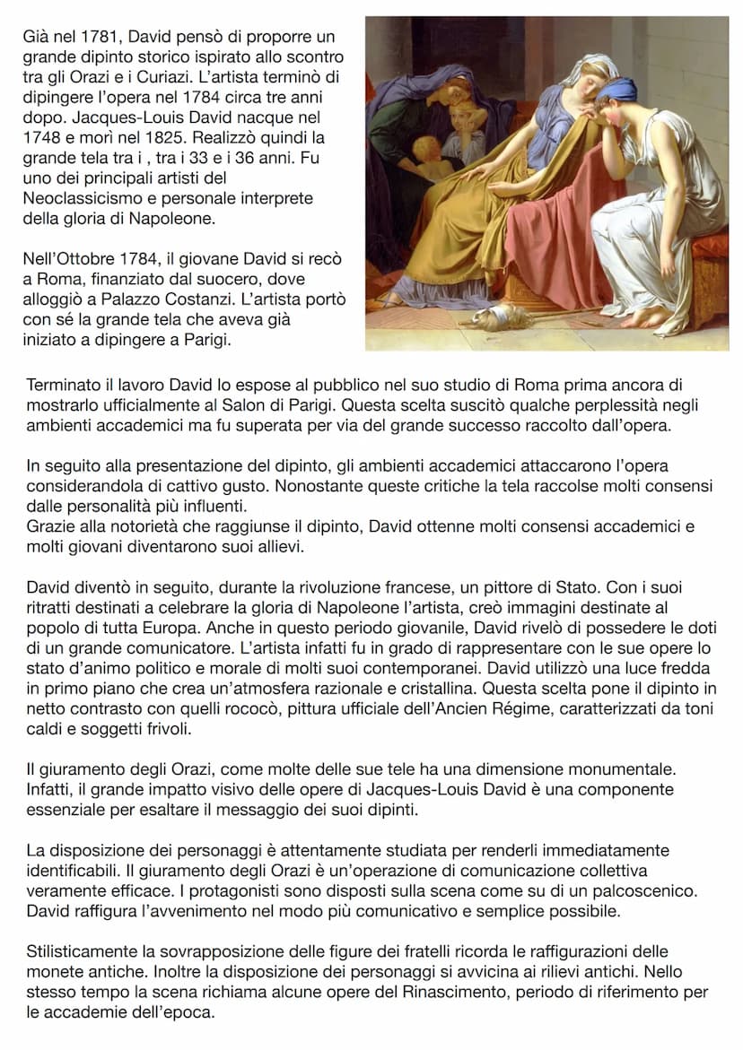 Jacques Louis David
Jaques-Louis David, pittore francese,
introdusse lo stile neoclassico in Francia
diventando il protagonista indiscusso d