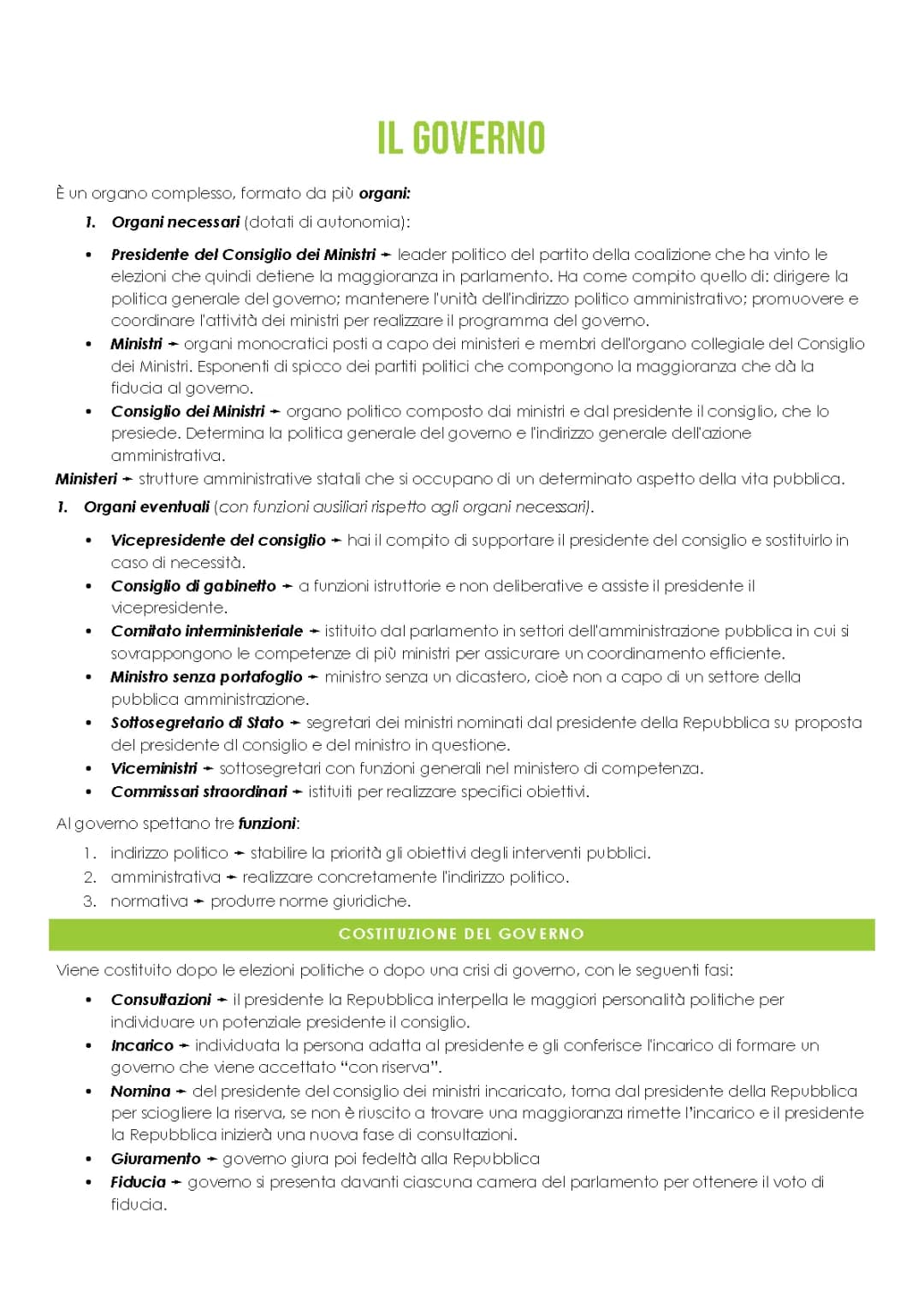 Schema del Governo Italiano: Funzioni, Presidenti e Decreti