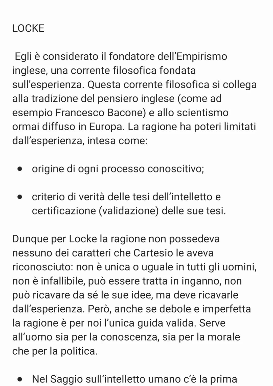 LOCKE
Egli è considerato il fondatore dell'Empirismo
inglese, una corrente filosofica fondata
sull'esperienza. Questa corrente filosofica si