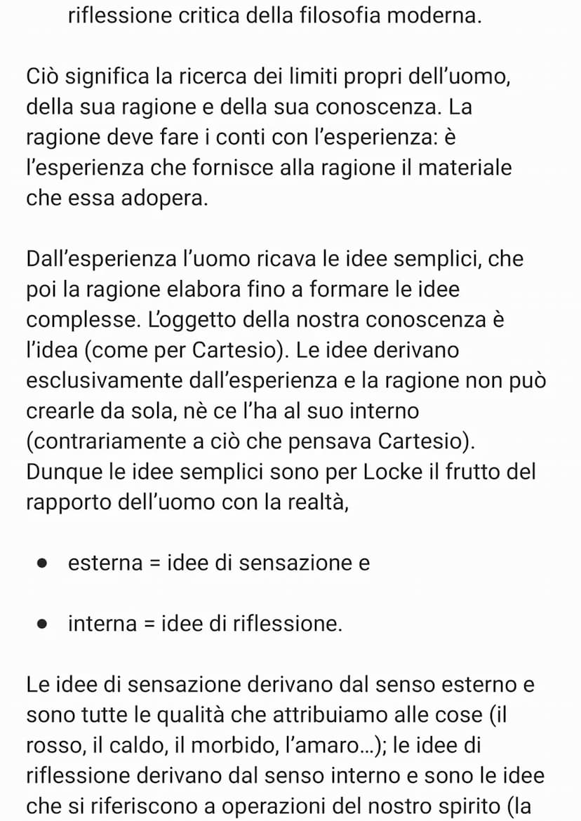 LOCKE
Egli è considerato il fondatore dell'Empirismo
inglese, una corrente filosofica fondata
sull'esperienza. Questa corrente filosofica si