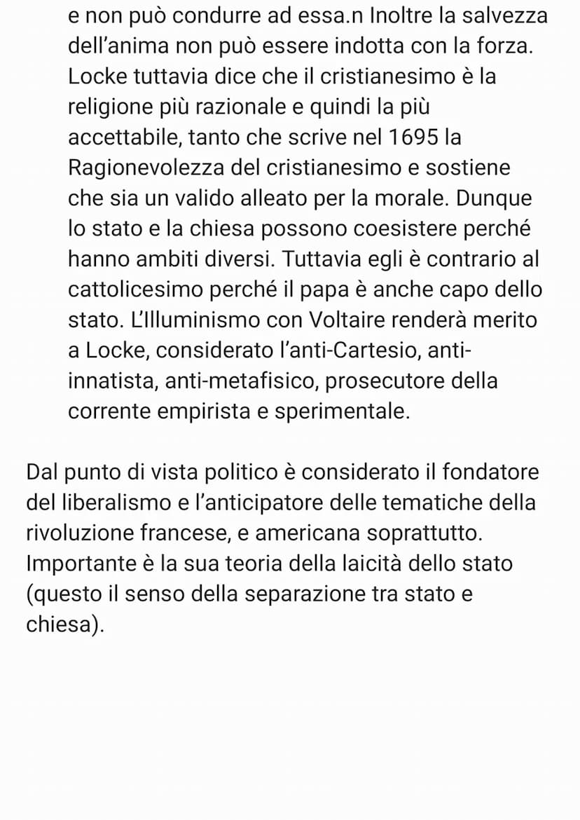 LOCKE
Egli è considerato il fondatore dell'Empirismo
inglese, una corrente filosofica fondata
sull'esperienza. Questa corrente filosofica si