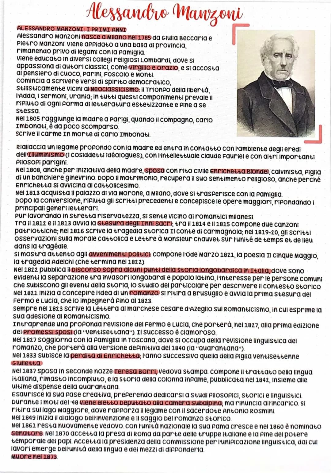 Alessandro Manzoni: Vita e Opere in Breve, Riassunto PDF