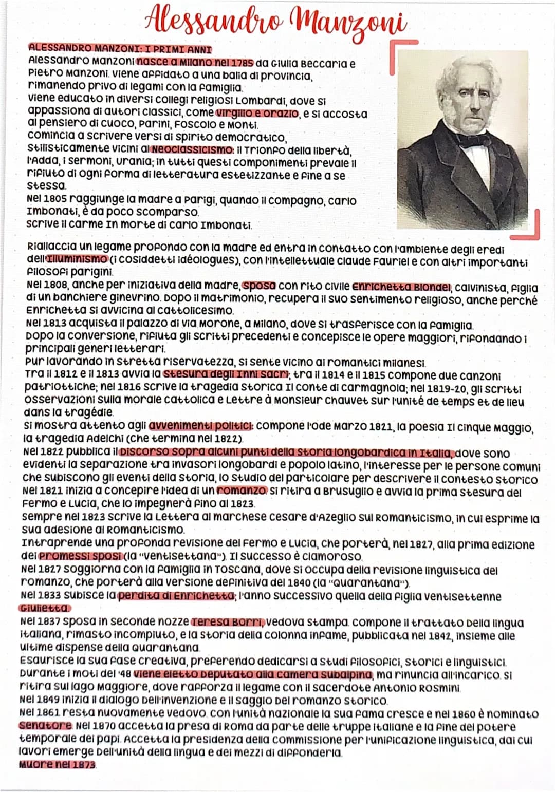 Alessandro Manzoni
ALESSANDRO MANZONI: I PRIMI ANNI
Alessandro Manzoni nasce a Milano nel 1785 da Giulia Beccaria e
Pietro Manzoni. viene af