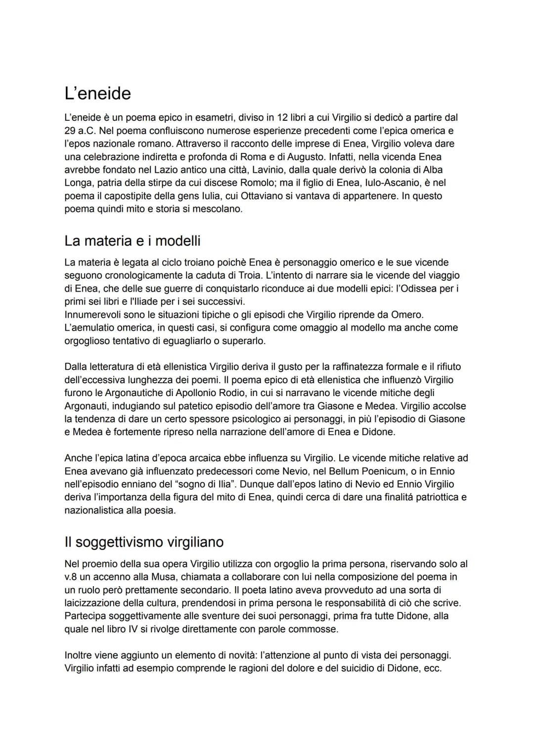 L'eneide
L'eneide è un poema epico in esametri, diviso in 12 libri a cui Virgilio si dedicò a partire dal
29 a.C. Nel poema confluiscono num