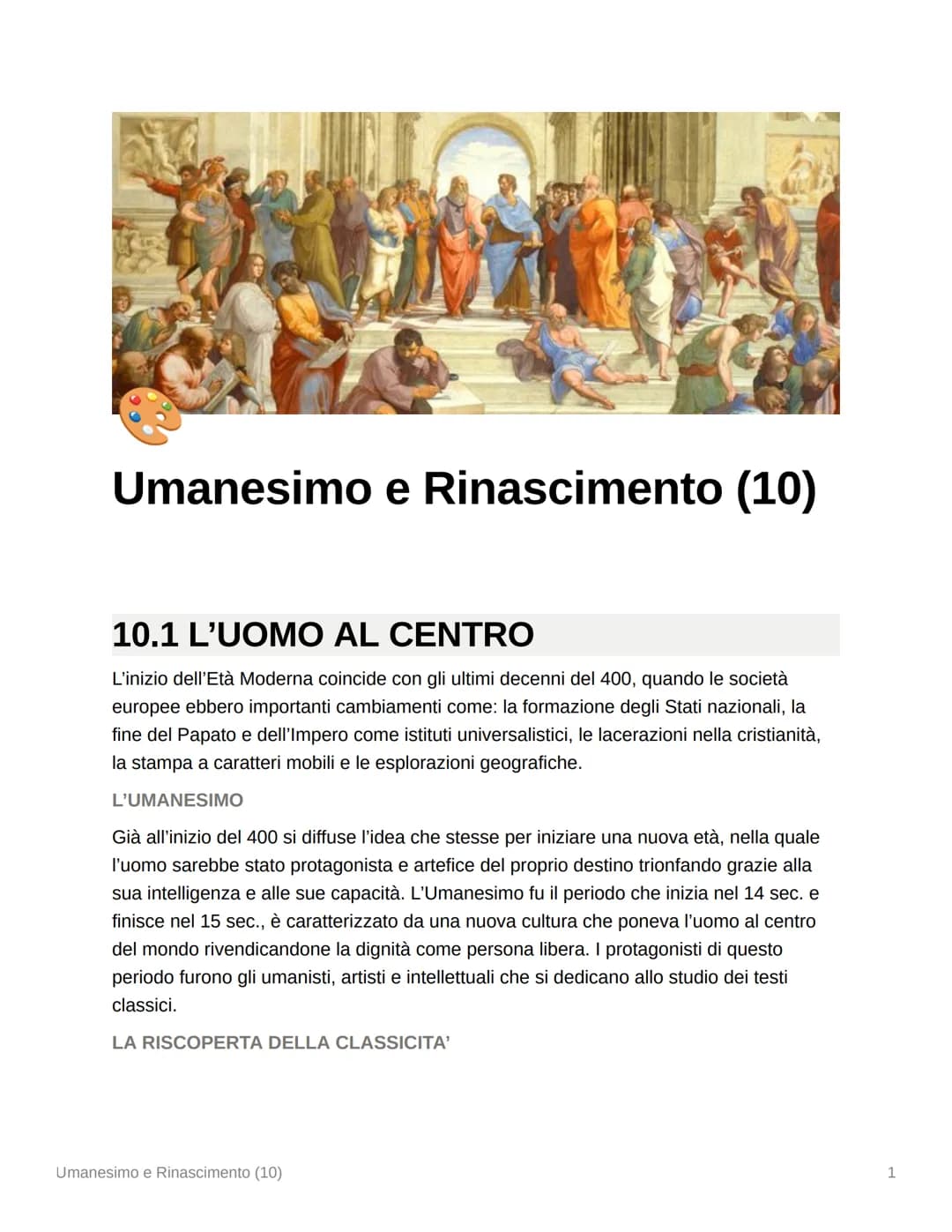 Umanesimo e Rinascimento (10)
10.1 L'UOMO AL CENTRO
L'inizio dell'Età Moderna coincide con gli ultimi decenni del 400, quando le società
eur