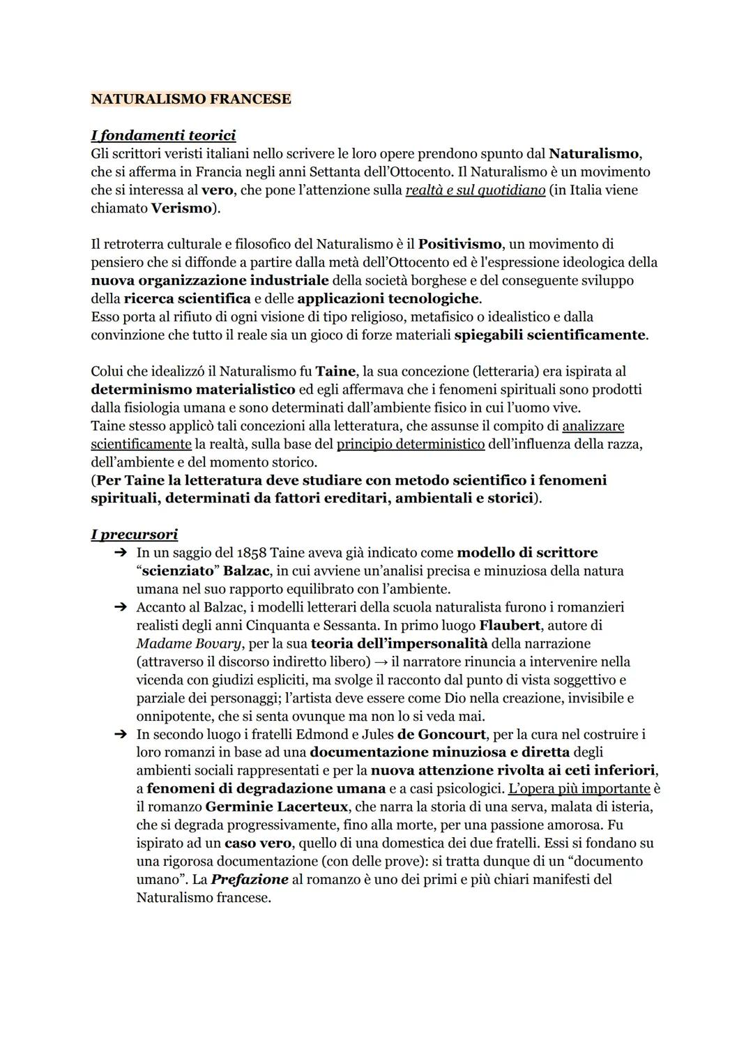 NATURALISMO FRANCESE
I fondamenti teorici
Gli scrittori veristi italiani nello scrivere le loro opere prendono spunto dal Naturalismo,
che s