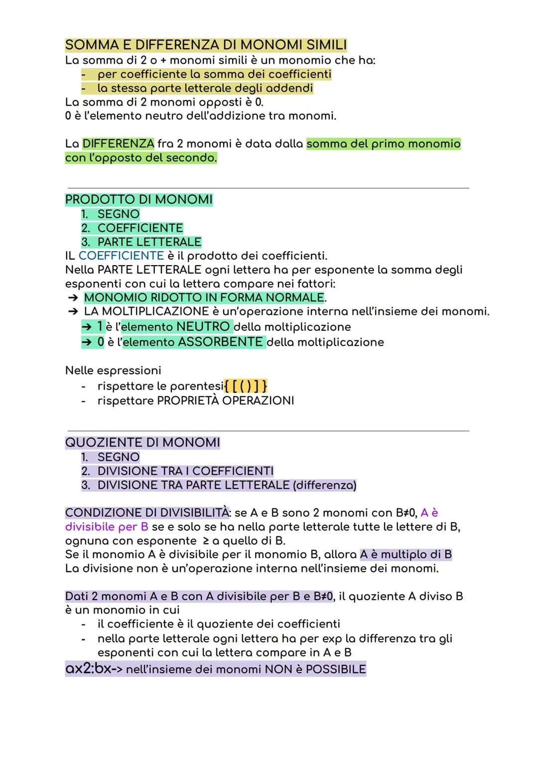 MONOMI
Un monomio è un'espressione letterale in cui compaiono soltanto
moltiplicazioni fra numeri e potenze di lettere con numeri naturali p