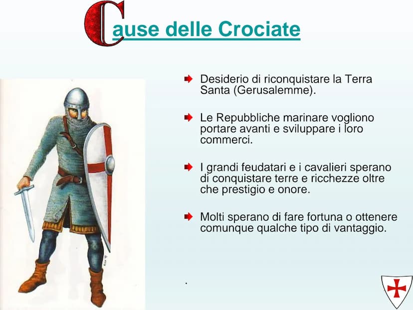 出密室
古± Le Grociate
16/01/2020
1 ✓ Definizione di Crociata
Causa delle Crociate
✓ Premesse
✓ Papa Urbano II annuncia la
prima Crociata
La Cro