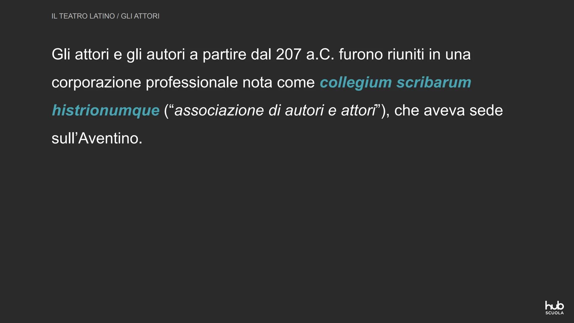 Il teatro latino
hub
SCUOLA IL TEATRO LATINO
IL TEATRO LATINO
Nella letteratura e nella società romana
arcaica il teatro occupa un posto
pri