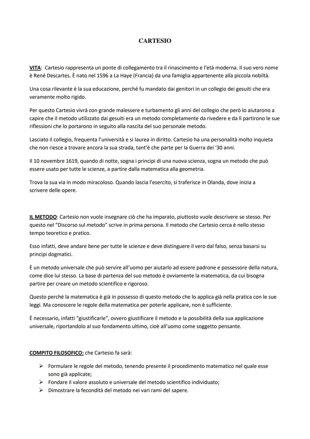 CARTESIO
VITA: Cartesio rappresenta un ponte di collegamento tra il rinascimento e l'età moderna. Il suo vero nome
è René Descartes. È nato 
