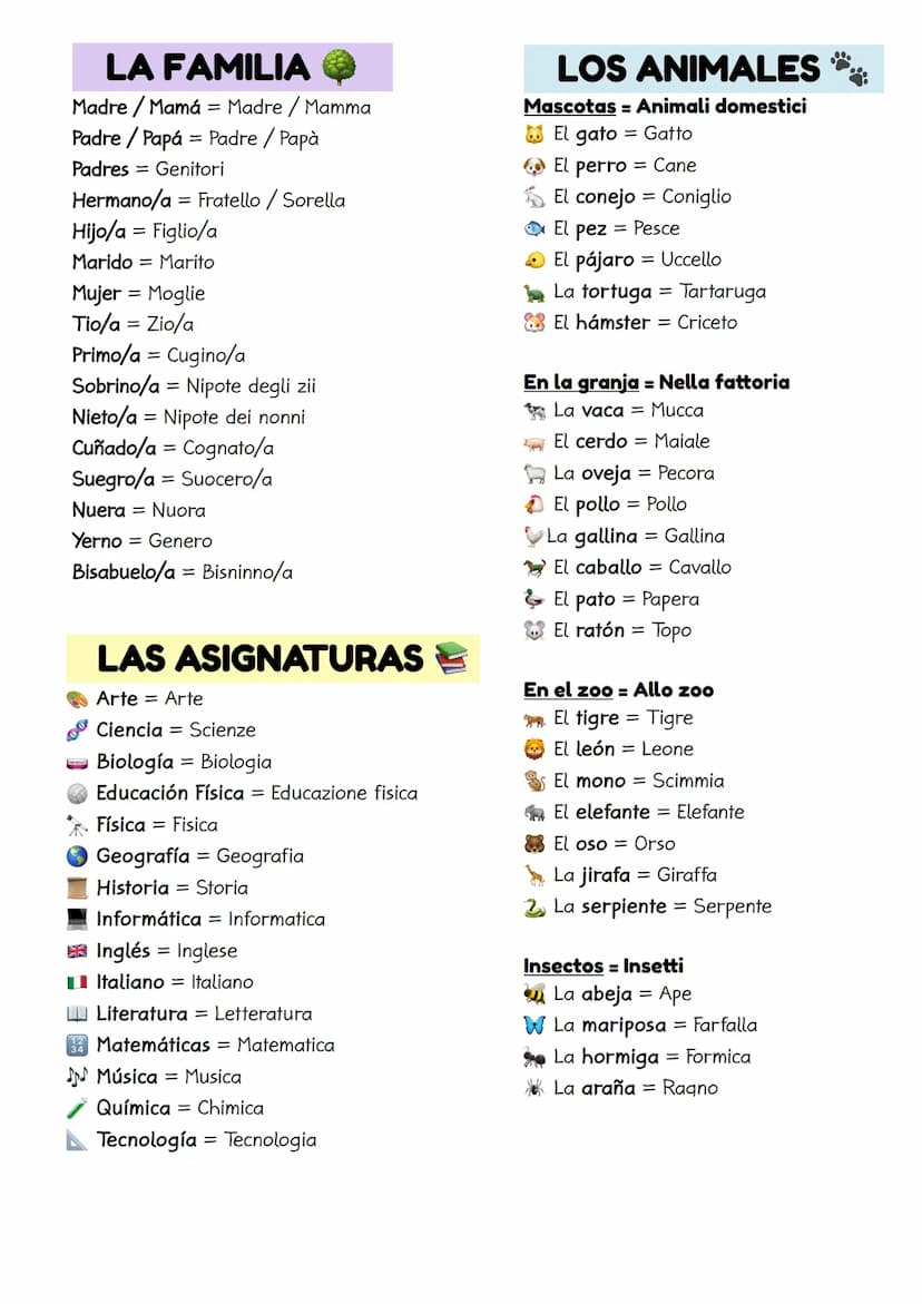 LOS NÚMEROS
o Cero
1 Uno
2 Dos
3 Tres
4 Quatro
5 Cinco
6 Seis
7 Siete
8 Ocho
9 Nueve
LESSICO BASE
SPAGNOLO
10 Diez
1 1 Once
12 Doce
13 Trece