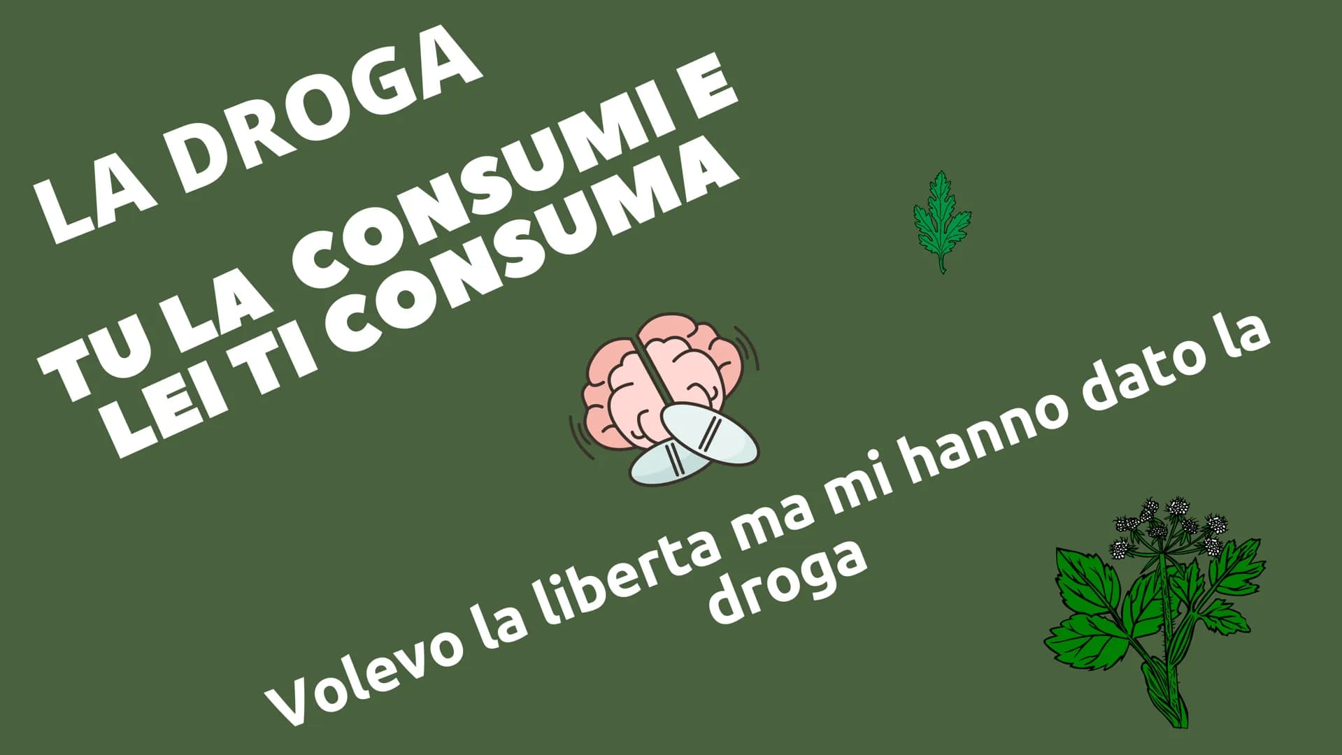 LA DROGA
Una presentazione a cura di alessandra e clara: LA DROGA
TU LA CONSUMI E
LEI TI CONSUMA
droga
Volevo la liberta ma mi hanno dato la