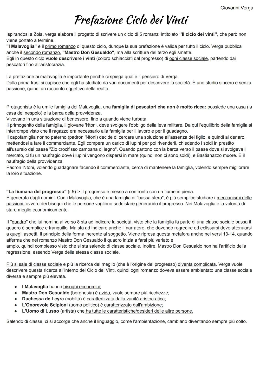 Giovanni Verga
Prefazione Ciclo dei Vinti
Ispirandosi a Zola, verga elabora il progetto di scrivere un ciclo di 5 romanzi intitolato "Il cic
