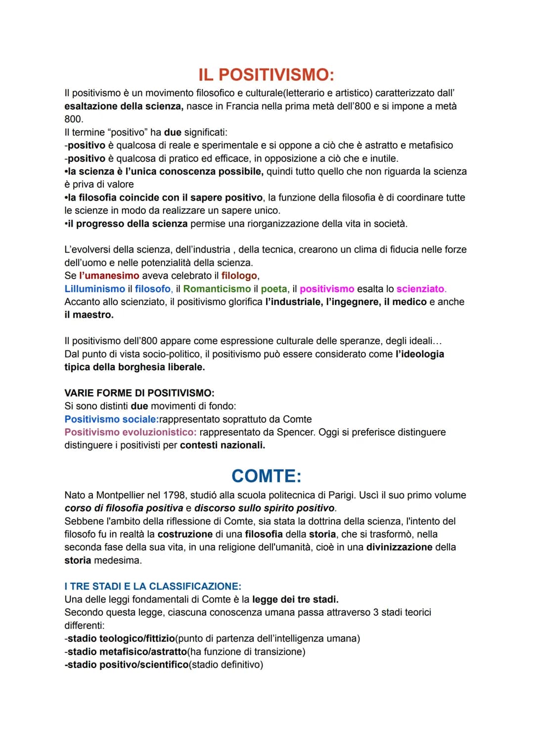 IL POSITIVISMO:
Il positivismo è un movimento filosofico e culturale (letterario e artistico) caratterizzato dall'
esaltazione della scienza