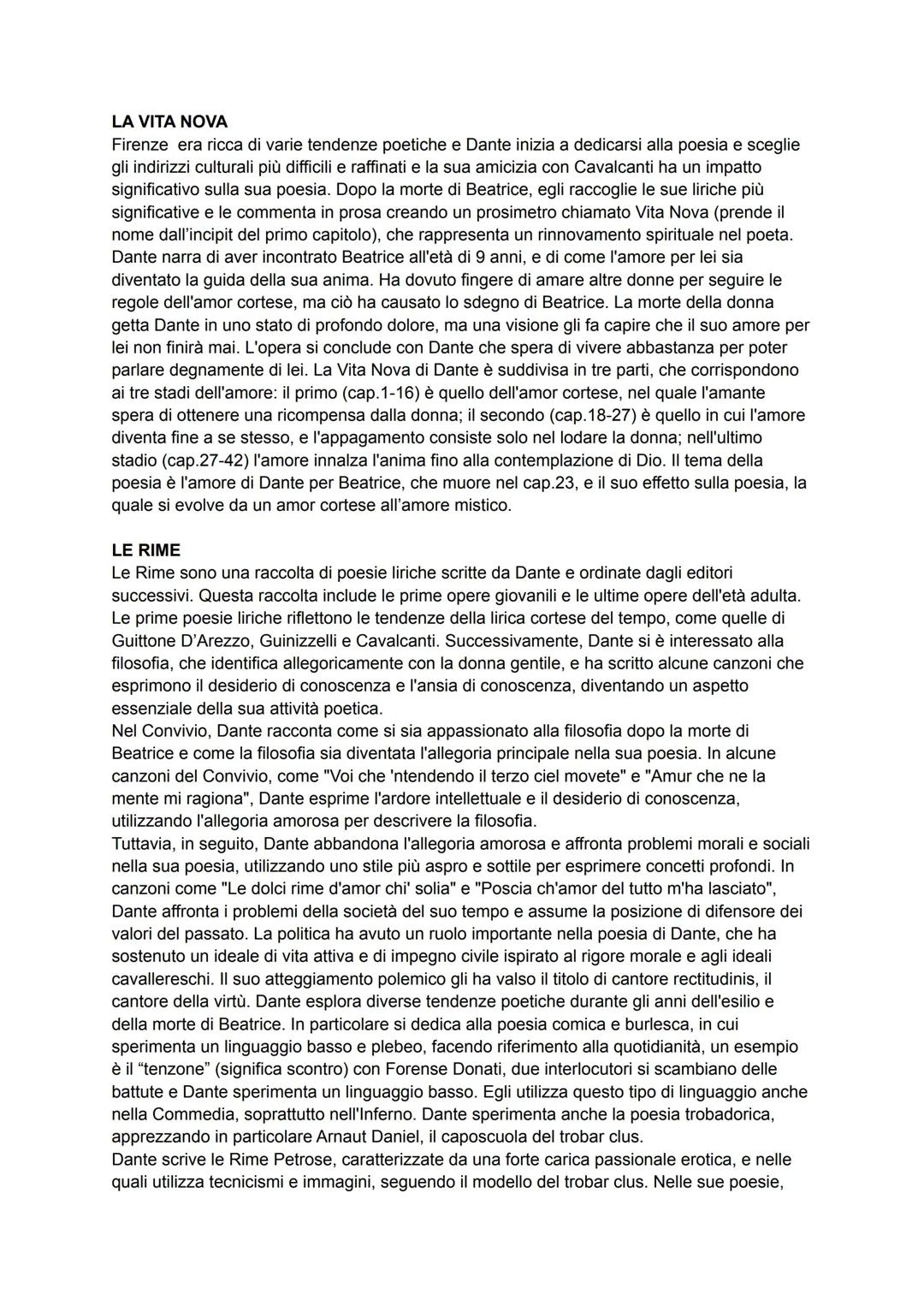 La Vita Nova, Le Rime, Il Convivio, Il De Vulgari Eloquentia, De Monarchia, Le Epistole 